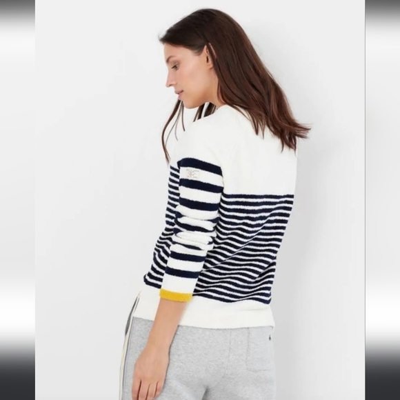 Joules Women's Chenille Sweater, White‎ and Navy Stripe, Yellow, Size 8 - Picture 5 of 13